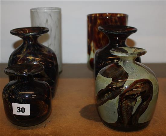 Six Mdina glass vases
